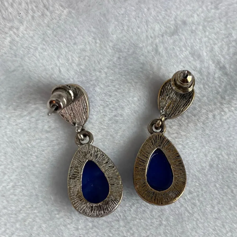 Blue Teardrop Pierced Earrings Cobalt Royal Event Cocktail Feminine Dangle Guest